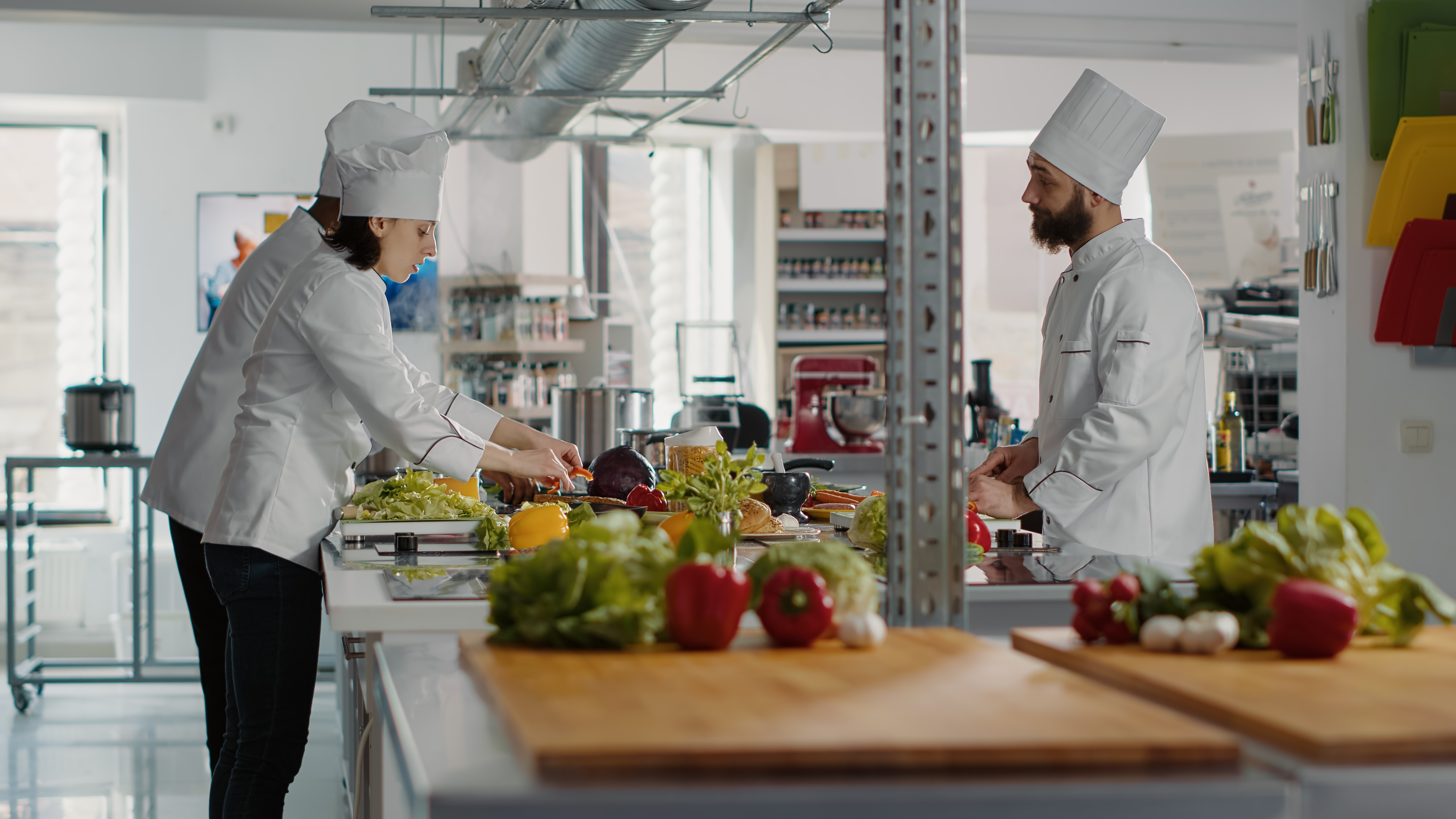 Professional chefs preparing organic ingredients in our modern kitchen